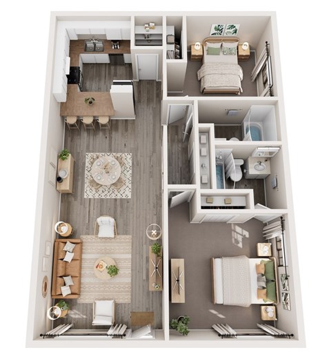 Floor plan for 2 beds, 2 baths, 962 sqft